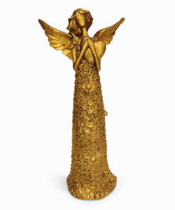 Estátua Decorativa Anjo de Resina Segurando Coração